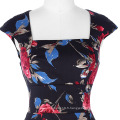 Grace KarinCap Manche Square Neck Aile creuse Hips-Wrapped Retro Vintage Floral imprimé Bodycon crayon cravate CL010444-1